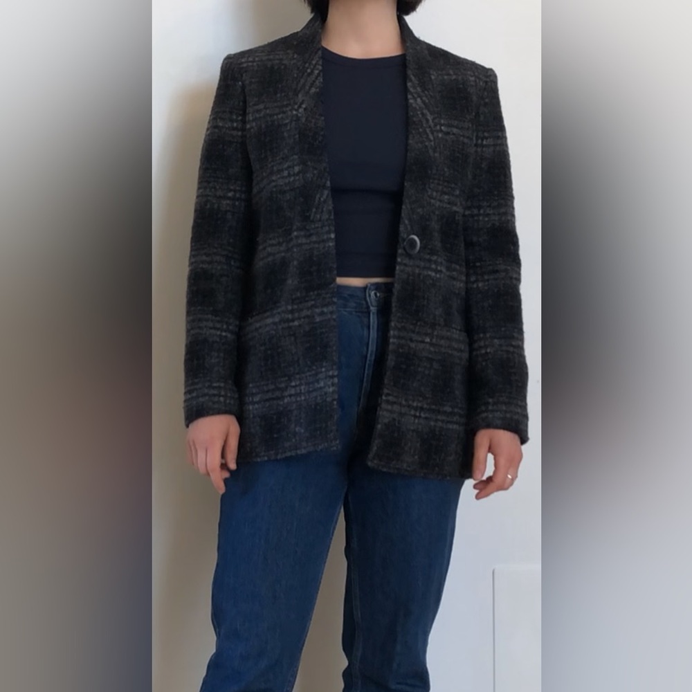 Grey Wool Plaid Blazer
